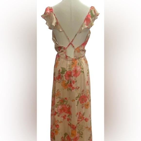 Lulu’s Start of Something New Beige Floral‎ Print Wrap Maxi Dress Sz Lg - Picture 14 of 16